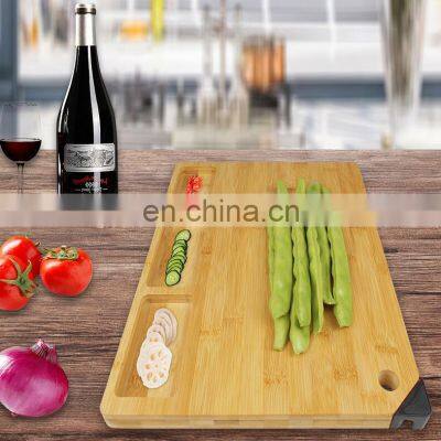 Extra Large Thick Organic Bamboo Cutting Board Butcher Block With 3 Built-In Compartments Juice Grooves Knife Sharpener photo-5