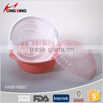 Double Layer Round Plastic Vegetable Basin With Strip Lid photo-3