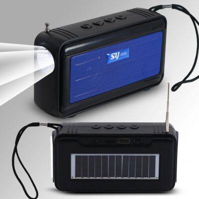 Outdoor Camping Party Solar Panel Energy Products Speaker with Left Right Flashlights Music Player USB TF AUX FM Radio