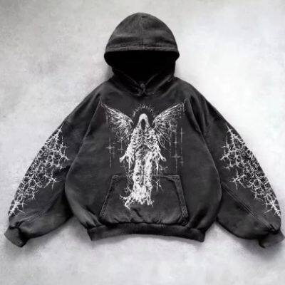 New Retro Oversized Black Winter Embroidered Hoodie Solid Loose Pullover Sweatshirt 100% Cotton Streetwear for Men and Women photo-2