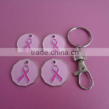 Breast Cancer Awareness Pink Ribbon Suppermarket Cart Trolley Coin Keychain