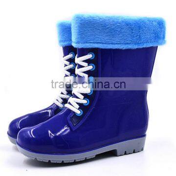 Children Winter Rain Boot With Cotton Candy Color Tie False Slip Drag Warm Water Shoes photo-3