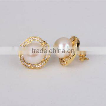 2015 Cheap Pearl Brass Cu Stud Earring photo-4
