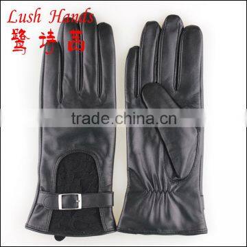 2016 New Style Fashion Lady Genuine Leather and Fabric Touchscreen Leather Gloves photo-3
