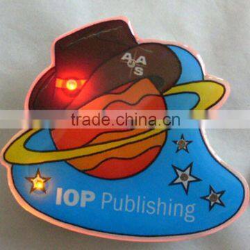 Plastic material Cap shaped glowing light brooches, LED badge pins