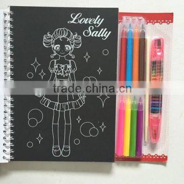 2015 hot customized popular for kids coloring book with crayons and color pen