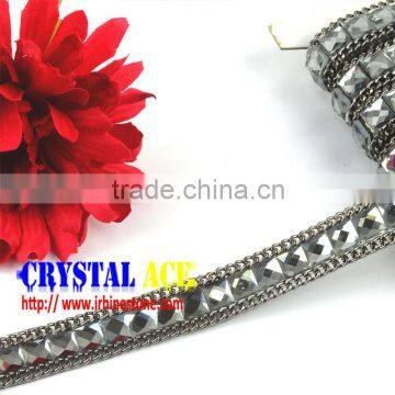 Rhinestone metal chain,black nickel trimming rhinestones chain new designs