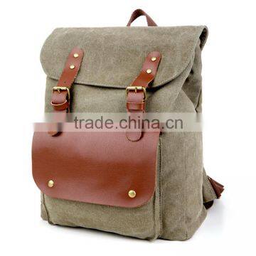 wholesale high quality canvas school backpack with genuine leather pocket                        
                                                Quality Choice