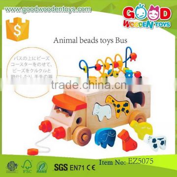 Wooden kids Assembling Educational DIY Toys- Animal Beads Toys Bus