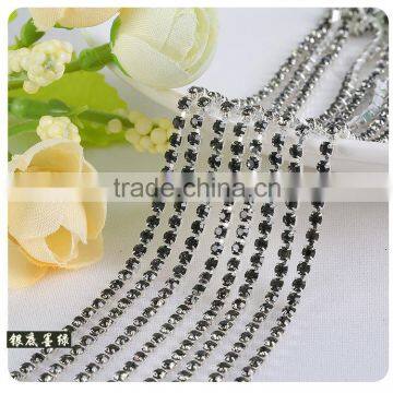 Blackish Green Silver Plating Wholesales AAA Quality Close Crystal Cup Claw Rhinestone Chain for Jewelry Decorating Cheapest