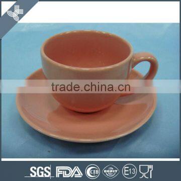 whole sale pink color ceramics coffee cup and saucer without decal