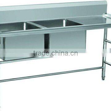 Stainless Steel Double Sink Bench Hotel Kitchen Equipment