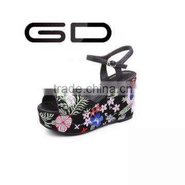 Summer China wholesale embroider flower for girls party wedge shoes