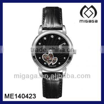 Rhinestone crystal index mechanical watch for young lady leather band ladies' mechanical watch