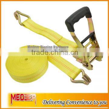 Rubber handle 2" 50mm width cargo strap J metal hooks /2inch cargo lashing 5000bs