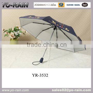 3 folding cheap UV black metal frame check silver umbrella