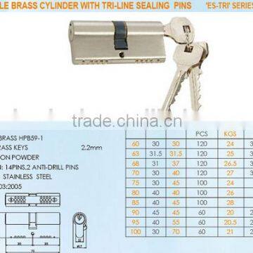 EURO PROFILE BRASS CYLINDER WITH TRI-LINE SEALING PINS