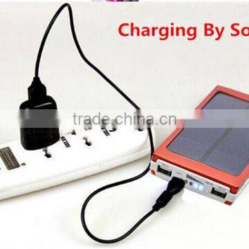 12000mah solar power bank with dual USB and LED torch for universal cell phones