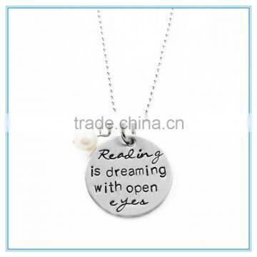 Reading is Dreaming Stainless Steel Necklace with Pearl