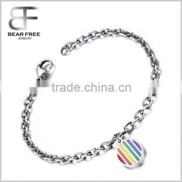 Stainless Steel Bangle Bracelet For Unisex, Circle Rainbow LGBT Gay & Lesbian Pride Silver 20CM