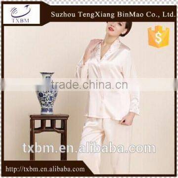 Noble graceful solid color long sleeve silk nightwear