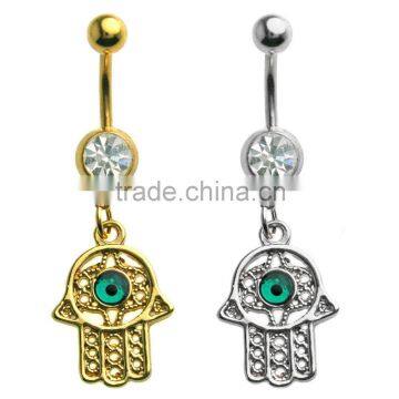 Gold Anodized Hamsa Surgical Steel Belly Ring