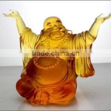 happy smiling buddha statue liuli colored glaze crafts 2016 new style