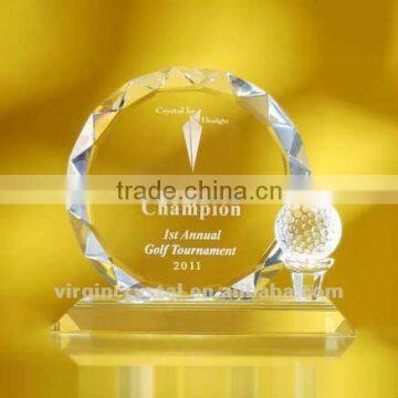 Wholesale crystal round shape glof ball trophy awards with customized logo for souvenir gift