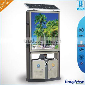 Solar power New media double side durable advertising light box with trash bin