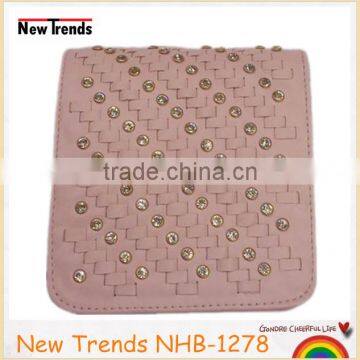 Fashion white braided PU shoulder bag with the rhinestones