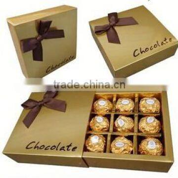 custom gold color chocolate cardboard box with ribbon