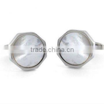 West Coast Jewelry Stainless Steel White Shell Inlay Octagon Cufflinks Men