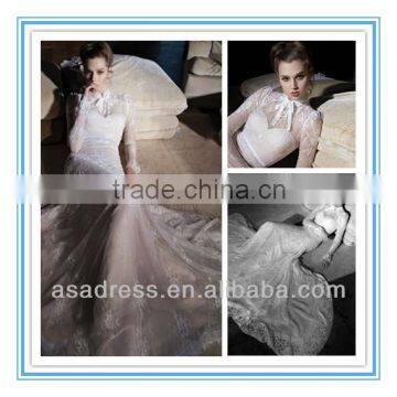 2014 New Style Sweetheart Neckline Mermaid Dress with Lace Overly High Collar Long Sleeve Wedding Dress (WDID-1006)