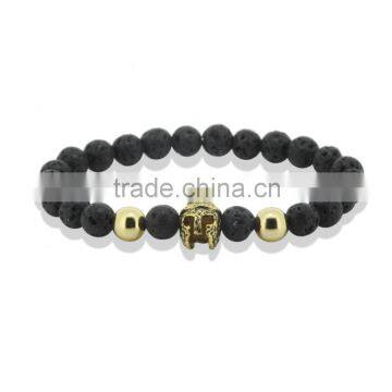 2016 Fashion Gold & Silver Spartan Knight Helmet Lava Stone Beads Bracelet for Men photo-5