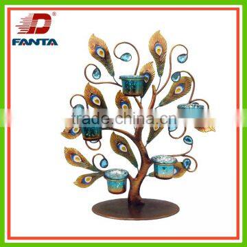 Whimsical metal peacock tree tea light holder for home decoration