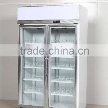 Supermarket Two-Doors Upright Fridge for Bottle Drinks with LED light