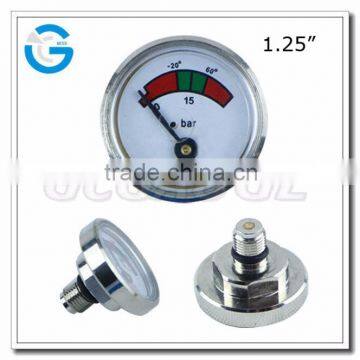 High quality 1.25 inch back connection gas pressure meter