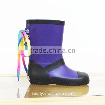 lace up mature custom children's rubber rain boots with back lace