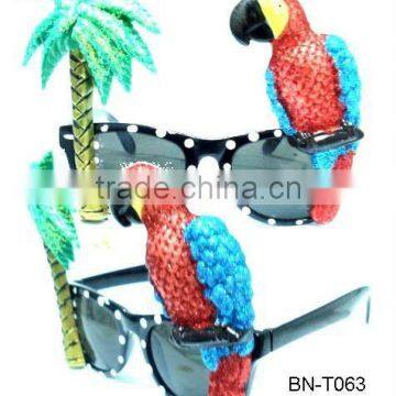 Glitter Decorative Sunglass,Parrot and Palm Tree Sunglasses RED