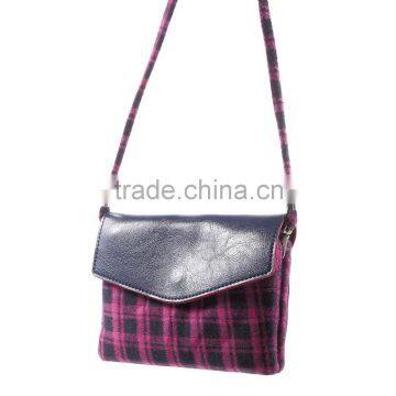 Check Pattern Lint and Leather Hybrid Bag for Smart Phones With Strap Size: 19 x 12cm(L x W) photo-3