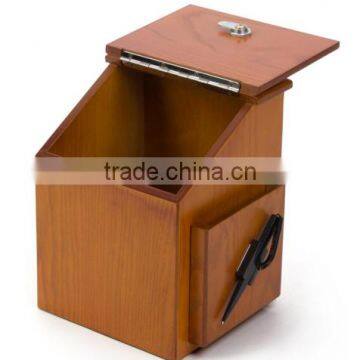 Wooden Ballot Box for Wall or Table, Locking Hinged Door, Side Pocket - Orange Cedar