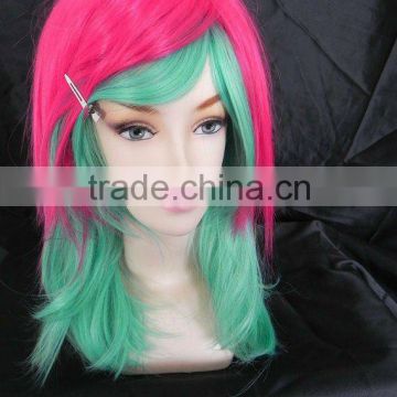 Pink and green layered wig PA