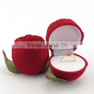 Rose Design High Quality Red Velvet Ring Box For Wedding