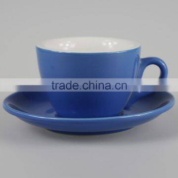 280cc 10oz Blue White Two Tone Color Glazed Ceramic Stoneware Coffee Tea Cups and & Saucers Sets