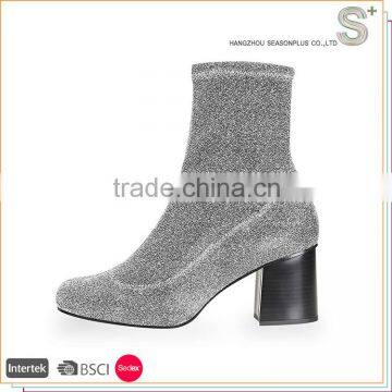 Hot selling made in China chunky heel glitter sock boots