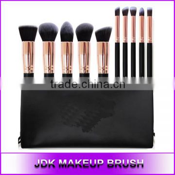 Private label Rose Gold 10 piece makeup brushes set with Pouch Rose gold color cosmetic Synthetic brush set