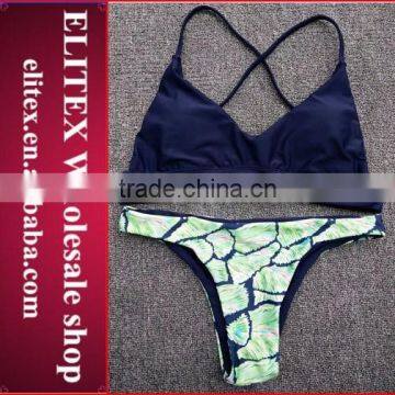 2017 Newest reversible green and dark blue sexy print swimwear swimsuit CK359