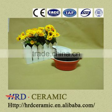 good quality round colored ceramic bakeware with two handles