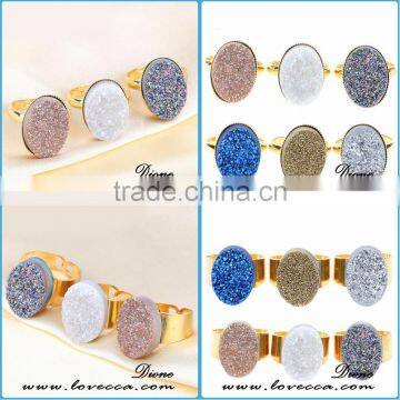 Hot Sale Adjustable Round Natural Druzy Natural Stone Anniversary Ring photo-3