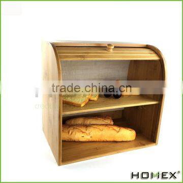 Hot selling corner bamboo bread box,bread bin Homex-BSCI